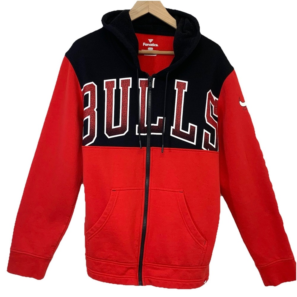 Fanatics Chicago Bulls Red Black Full Zip Hoodie Sweatshirt Men Medium Pockets